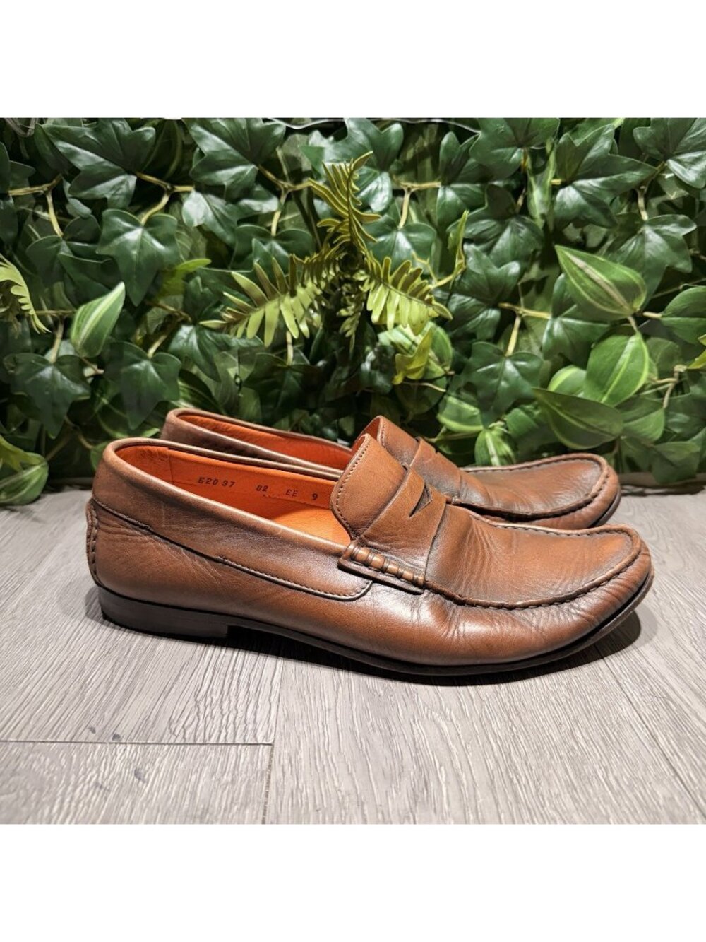 Santoni Men’s Carlo Soft Burnished Leather Brown Penny Loafer Size 9 EE